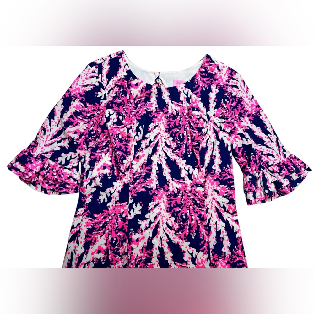 Lilly Pulitzer Fiesta Dress Nauti Navy Beyond the Sea Coral Print - Picture 2 of 10